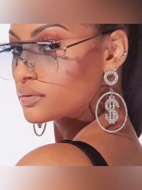 Target Silver Crystal Dollar Sign Hoop Earrings